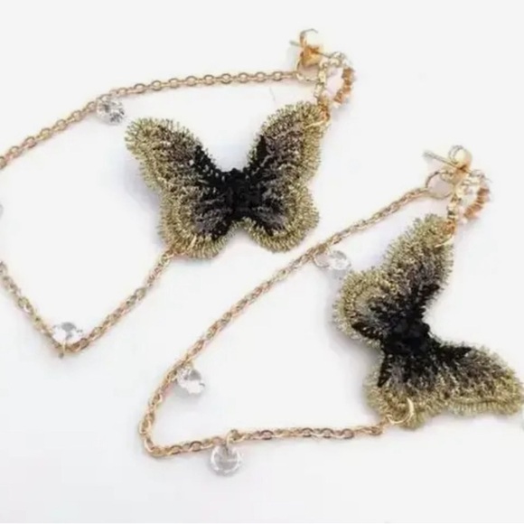 Anthropologie Butterfly fabric Pearl drop Earrings - Picture 8 of 17